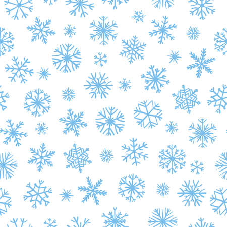 Seamless pattern with different hand-drawn snowflakes. Doodle snowflakes repeating background for wrapping paper, textile, winter christmas design.のイラスト素材
