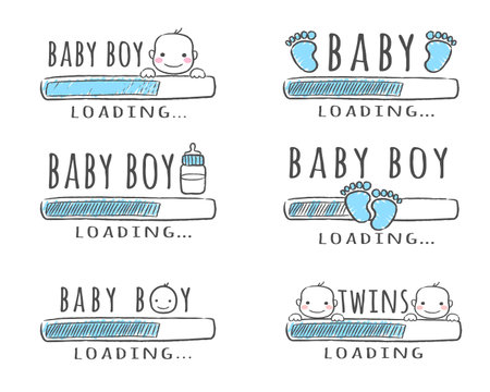 Progress bar with inscription - Baby Boy Loading collection in sketchy style. Vector illustration for t-shirt design, poster, card, baby shower decoration.のイラスト素材