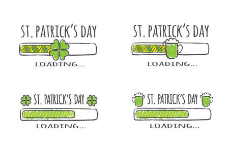 Set of progress bars with inscription - St. Patrick Day Loading collection in sketchy style. Vector illustration for t-shirt design, poster, card.のイラスト素材