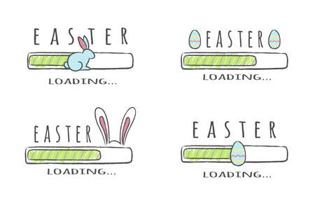 Set of progress bars with inscription - Easter Loading collection in sketchy style. Vector illustration for t-shirt design, poster, card.のイラスト素材