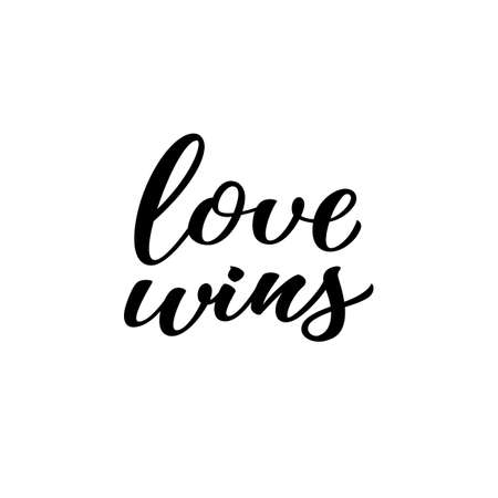 Love wins hand drawn lettering quote. Homosexuality slogan isolated on white. LGBT rights concept. Modern ink illustration for poster, placard, invitation card, t-shirt print design.のイラスト素材