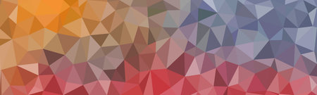 An abstract low-poly background featuring a vibrant gradient of geometric triangles in orange, red,...