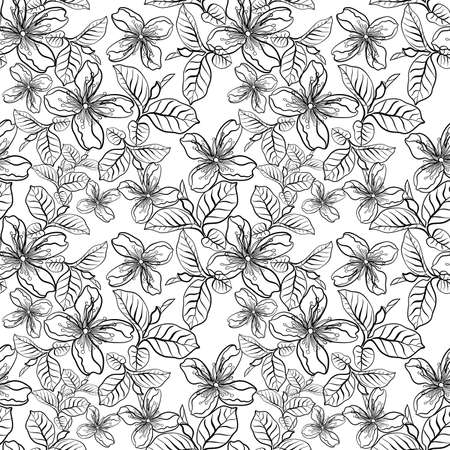 Seamless botanical vector 
pattern with flowers and leaves of pineapple guava in doodle techniqueのイラスト素材