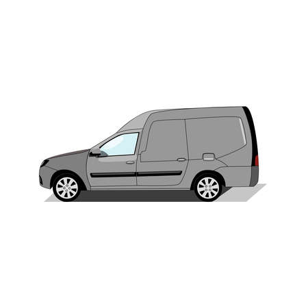 Grey cargo van isolated on white background in digital flat technique vector illustrationのイラスト素材