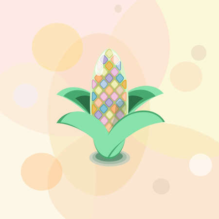 Glass gem corn vector illustration in flat technique on a yellow geometric backgroundのイラスト素材