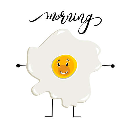 Vector illustration with cartoon character sunny side up egg in flat techniqueのイラスト素材
