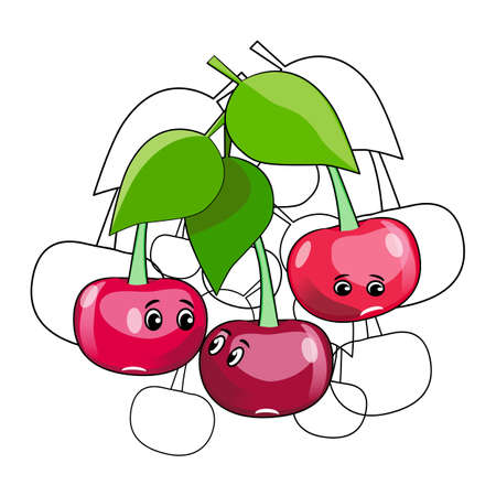 Funny cherries cartoon characters with cherries in flat technique vector illustrationのイラスト素材