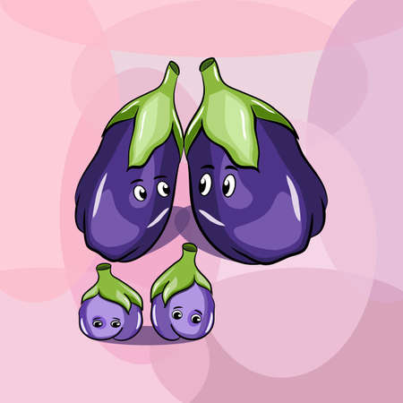 A family of cartoon eggplants with kids vector illustration in digital flat techniqueのイラスト素材
