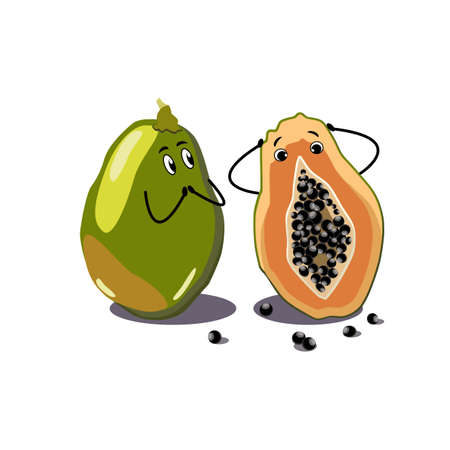 Funny papaya character design vector illustration isolated on white in flat techniqueのイラスト素材