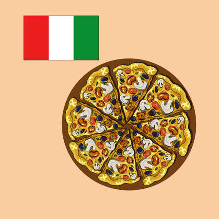 Vector illustration with pizza and Italy flag in digital flat techniqueのイラスト素材