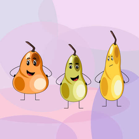 Cartoon character with pears in flat technique on a purple geometric backgroundのイラスト素材
