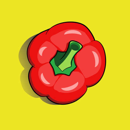 Red bell pepper in a yellow background in digital flat technique vector illustration