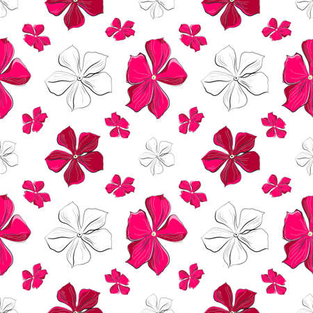 Seamless floral doodle pattern with pink flowers vector illustrationのイラスト素材