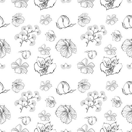 Seamless vector floral pattern with flowers in doodle techniqueのイラスト素材