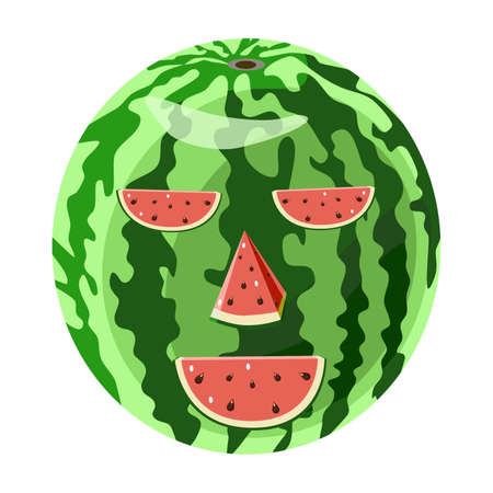 Vector illustration with watermelon fanny face in flat technique isolated on white backgroundのイラスト素材