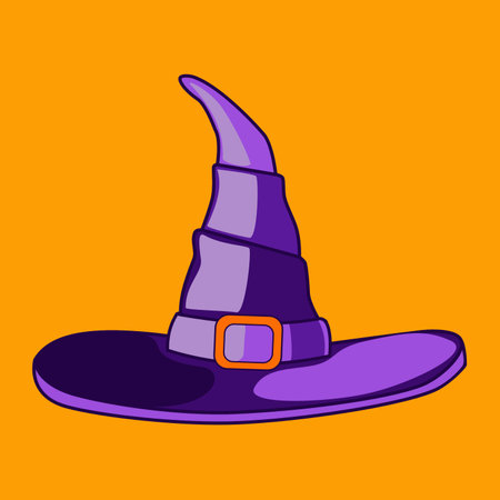 Purple witch hat Halloween decoration on an orange backgroundのイラスト素材