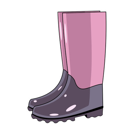 Rubber boots for rainy weather with tread soles in flat techniqueのイラスト素材