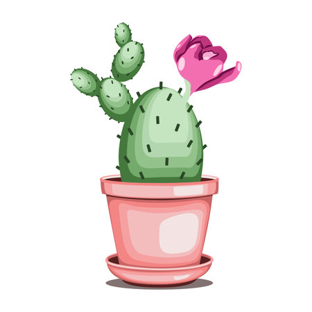 Blossom succulent in ceramic pot in flat technique vector illustrationのイラスト素材