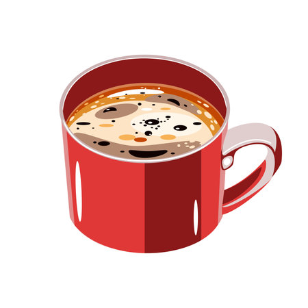 Ceramic red mug with coffee in flat techniqueのイラスト素材