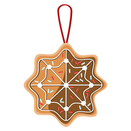 Gingerbread cookie snowflake with icing and sprinkles decoration vector illustrationのイラスト素材