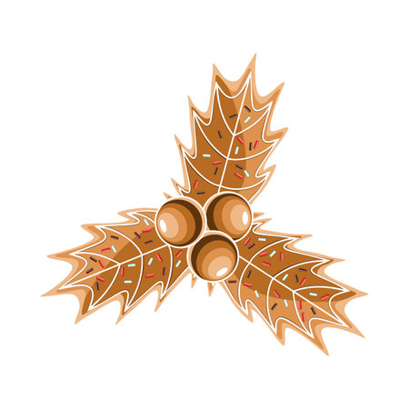Gingerbread cookie holly berries with icing and sprinkles decoration vector illustrationのイラスト素材