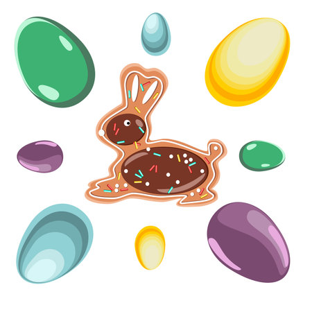 Gingerbread Easter bunny with eggs vector illustrationのイラスト素材