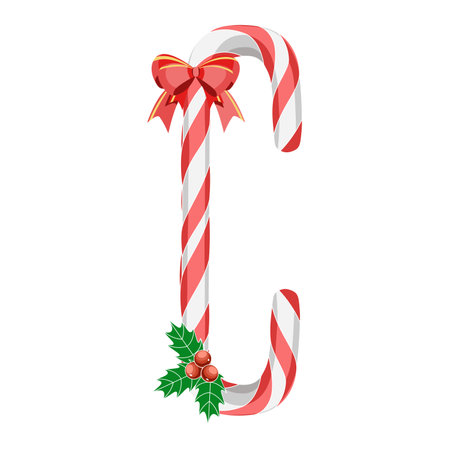 Letter B in Christmas candy canes with decorations vector illustrationのイラスト素材