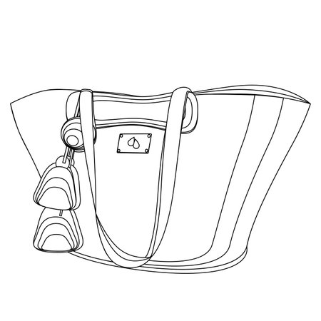 Beach bag with knitted embellishment in line art technique vector illustrationのイラスト素材