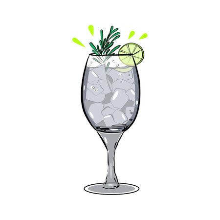 Gin tonic cocktail with rosemary and lime vector illustrationのイラスト素材