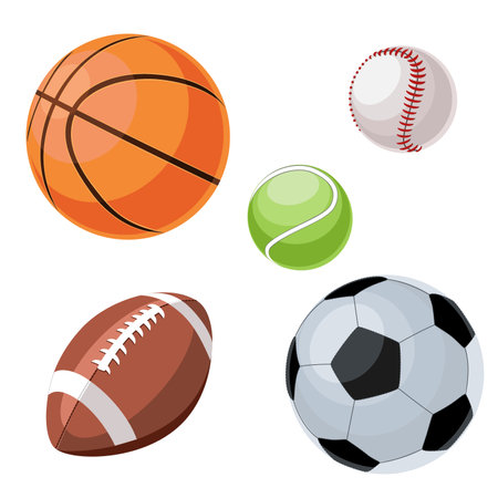 Set of sport different balls in flat technique vector illustrationのイラスト素材