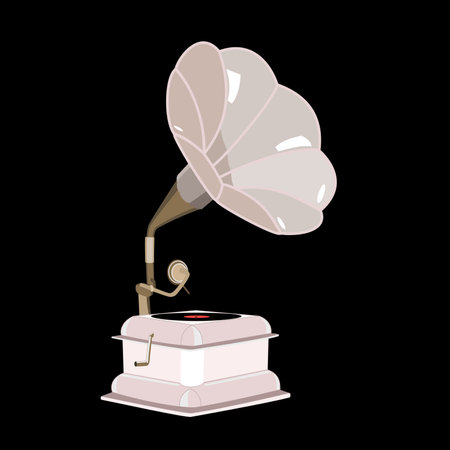 Vector gramophone with vinyl record in flat techniqueのイラスト素材