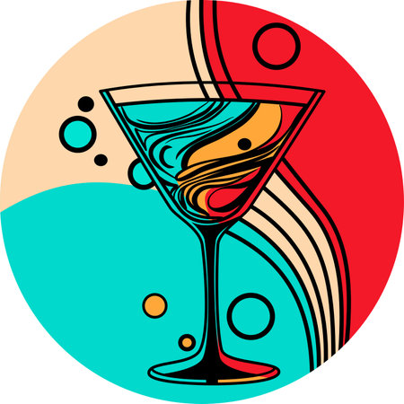 Martini glass with cocktail in postmodern pop art technique vector illustrationのイラスト素材