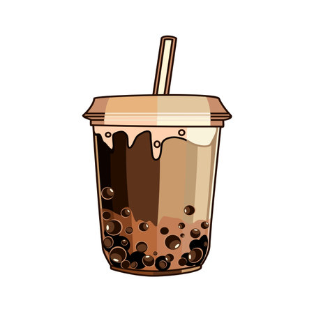 Bubble tea in cup with straw vector illustration in flat techniqueのイラスト素材