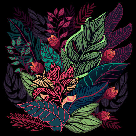 Bouquet of vintage flowers and leaves tropical illustrationのイラスト素材