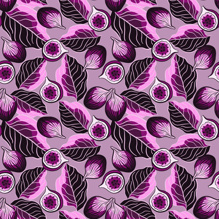 Seamless pattern with figs and leaves. Vector illustration.のイラスト素材