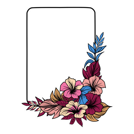 Geometric frame with  tropical flowers and leaves vector illustrationのイラスト素材
