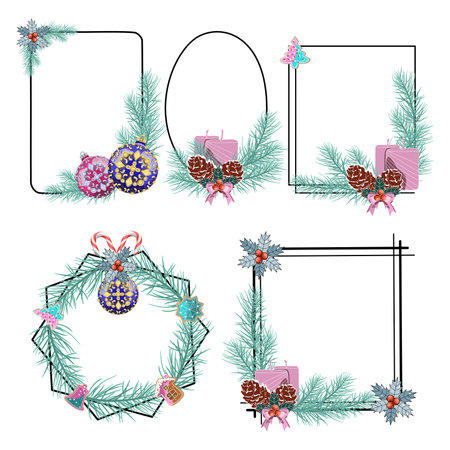 Collection of winter frames with Christmas decoration vector illustrationのイラスト素材
