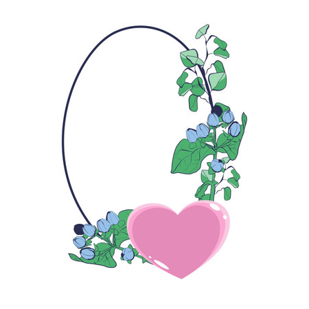 Floral frame with heart, eucalyptus leaves and flowersのイラスト素材