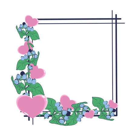 Spring floral frame with hearts and flower buds. Vector illustrationのイラスト素材