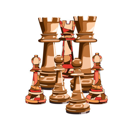 Chess pieces isolated on white background. Vector illustration in cartoon style.のイラスト素材