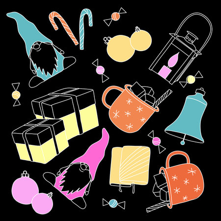 Christmas and New Year hand drawn doodle set. Vector illustration.のイラスト素材