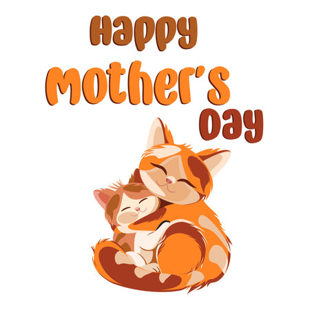 Happy Motherâs Day card with cat and kitten hugging, vector illustrationのイラスト素材