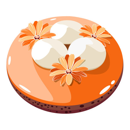 Orange glazed cake with merengue and decorative flowers vector illustrationのイラスト素材