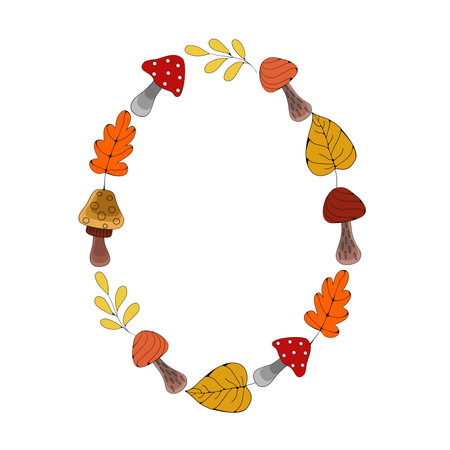 Autumn frame with leaves and mushrooms vector illustrationのイラスト素材