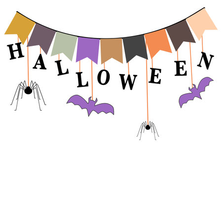 Banner garland with flags Halloween and spiders vector illustrationのイラスト素材