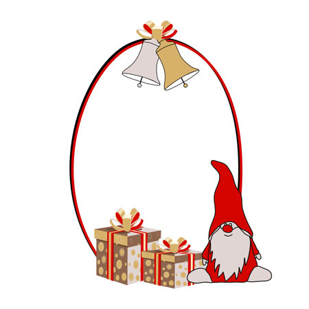 Holiday frame with gnome, bells, gifts vector illustrationのイラスト素材