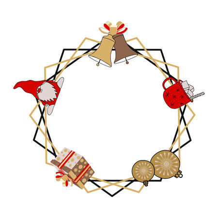 Holiday frame with mug, gnome, bells and Christmas decorations vector illustrationのイラスト素材
