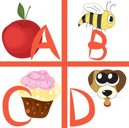 Alphabet for kids, letters a-d, illustrationのイラスト素材