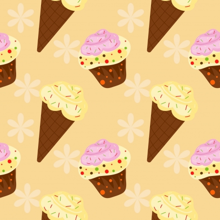 background with cake and ice cream, seamless patternのイラスト素材
