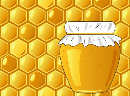Bee's honeycomb and jar of honey, のイラスト素材